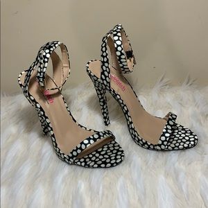 Black and white polka dot heels